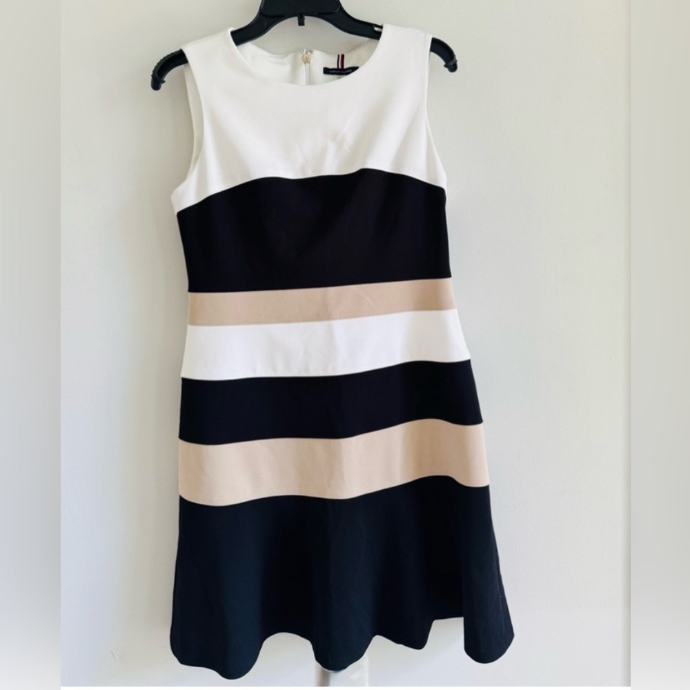 Tommy Hilfiger Black, White, and Tan Mini Dress
